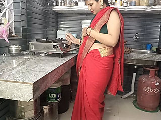 In the Kitchen, Stepbrother Fucks a Beautiful Stepsister in the Red Saree