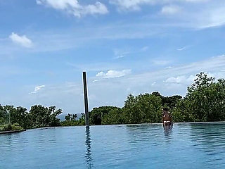 Teasing at the Pool in Micro Bikini, Swimming