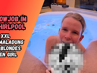 Blonde Teen Blows Cock in the Whirlpool! Horny Facial for the Slut!
