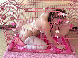 Horny Caged Cow Begs for Your Milk