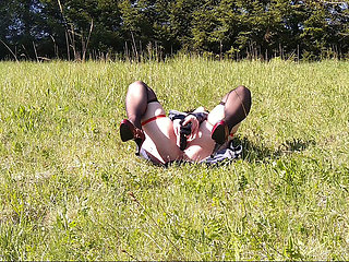 MILF Plays with Her Pussy in a Park