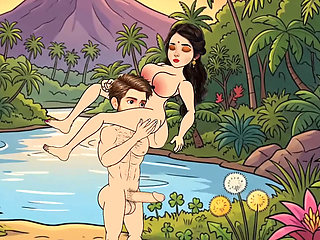 Man fucks woman with big cock in the forest, woman is very happy.