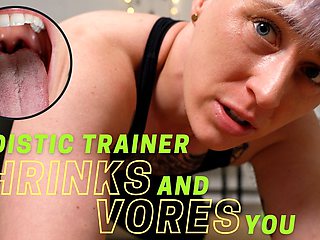 Sadistic Trainer SHRINKS and VORES You - Giant FtM Tomboy Torments you with Workout Equipment POV