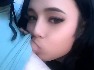 Tanned amateur teen brunette with pale