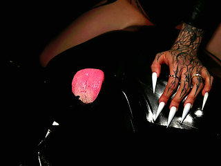 Femdom Mistress Long Nails Makes Her Caged Slave Lick Her New White Nails And Spits In His Mouth