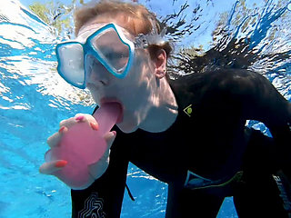 Wetsuit Underwater Dildo Blowjob - Neoprene Masked Suck Slut