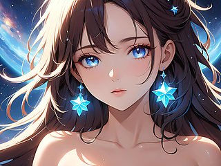 Cosmic Serenity: a Beautiful Young Woman with Stardust on Her Cheeks