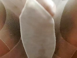 Wife finger fucking her vagina under stockings is wet from hot