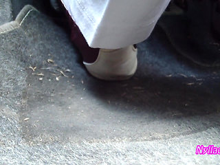 Nyllady Driving in Flats and Changes Her Hosed Feet in Sandals