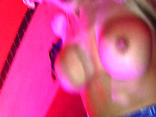 Blonde in lingerie takes it in a thong