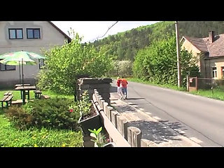 Cute blonde teenager outdoor slammed on the grass