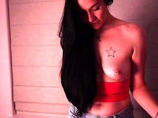 Small titted brunette teen fingering on the bed