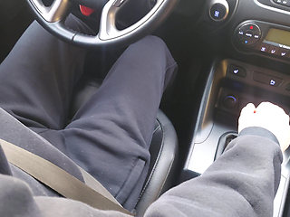 Hot milf teases a taxi driver in the car, in public, with her sexy legs in stockings