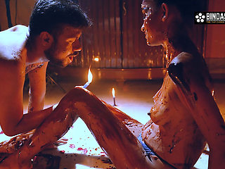 Desi Indian marriage anniversary, special candle light chocolate sex with hot teen Sudipa