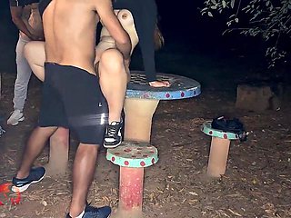 Brazilian Hottie Fucks Publicly as Cock Queue Grows