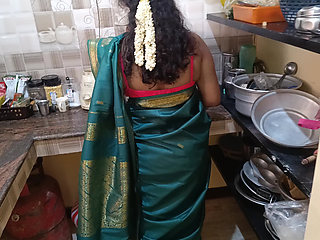 Housewife works at home with stepsister and her husband