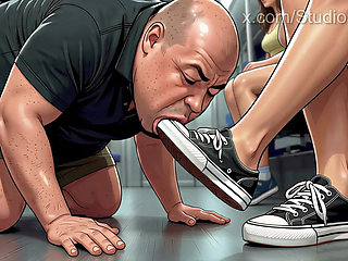 Shoe Pervert Licks Women's Shoes on a Crowded Bus