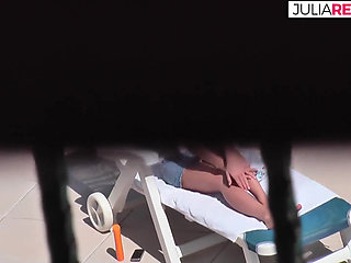 The perverted couple fuck at the hotel pool