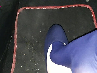 Dangling in Blue Pantyhose and Blue Flats on a Gas Station