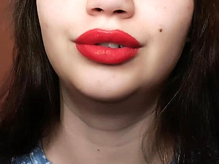 XO Bunny Big Red Lips Smoking Close Up POV