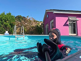 Neoprene Pool Swim Snorkel Breath-holds in Tight Mares Wetsuit