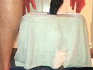 Solo gay NoFace Twink X riding huge dildo's and destroying his ass