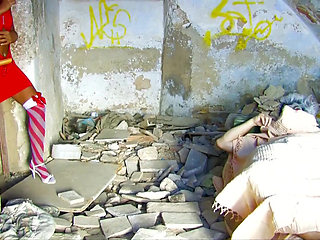 Sexy little red riding hood gives a blowjob to the werewolf