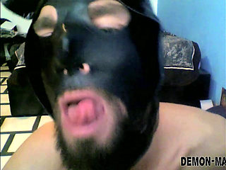 Catgirl masked femboy in latex gloves and corset cums hard