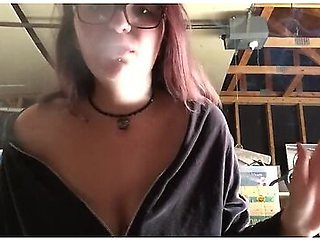 Smoking with Flashing Tits and Big Breasts