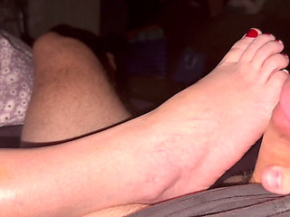 Jerk Off and Cum on Wife's Cute Bare Feet