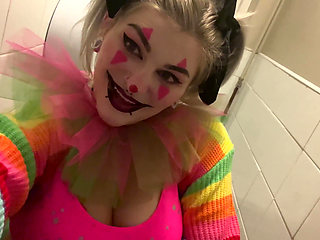 Trashy Clown Girl Public Toilet Pissing Flashing and Smoking