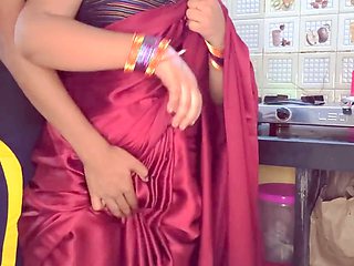 Indian aunt Kavitha catches hot moment with her beau while talking to her hubby in the kitchen, then intense hardcore action