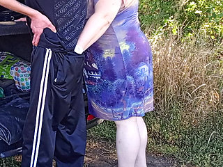 in a public park, I fuck my stepmom in her pussy doggy style, then in her mouth and cum twice in a minute