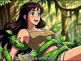 Explorer girl bound in teasing vines that give her  Bound in teasing vines that  intimate pleasure