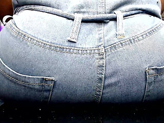 Slut Teen Ruined in Jeans Ass-fyxiation with Giant Ass Unknowing