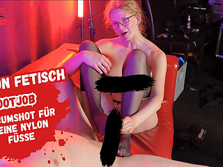 Nylon Footjob with Cumshot! He Jerks Them off!