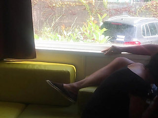 Camping risky public blowjob in front of an open window