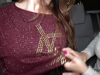 Foursome in driving car with Mea Melone Wendy Moon & big cock in night