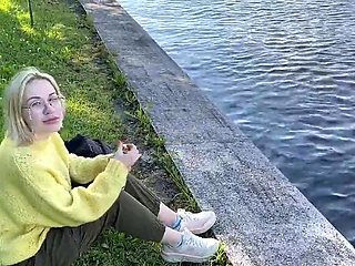 Blond haired beauty in yellow gets off with a hard cock