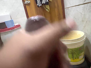 Hand job work bathroom in Indian boy