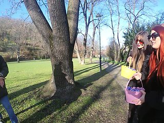 A group of beautiful girls arranged an orgy with three guys.