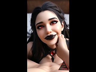 Red-eyed dark-haired sexy vampire - finger sucking, blowjob, anal fucking & cowgirl riding with fangs  ( AI Generated )