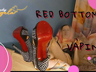 Lady Angela Vaping Seductively in Her Bedroom While Prompting Red Bottom High Heels to Camera