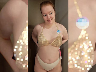 Try on - Golden Swimsuit in the Fitting Room