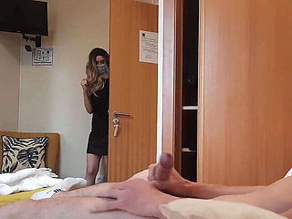 DICK EXHIBITION. I expose my dick to a real hotel maid, and she agrees to jerk me off.