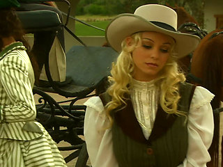 Carriage Sex in the Wild West - Curly Brunette in a Corset Rides Cock
