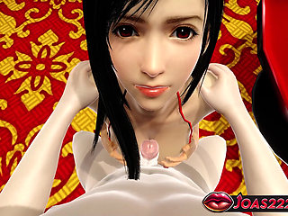 Tifa Lockhart In Red Short Dress Explode Big Cock Using Her Big Tits As Masturbator