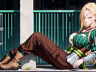She Sips While Fixing Her Apron, Revealing Creamy Cleavage.
