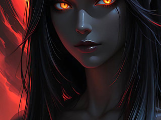 Shadow Assassin Warrior Woman with Jet Black Hair and Amber Eyes Dark Fantasy Portrait Ai Art Slideshow