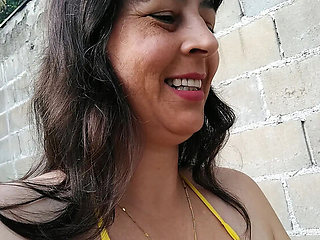Amateur Brazilian Wife Teasing in Micro Bikini Outdoor Flashing
